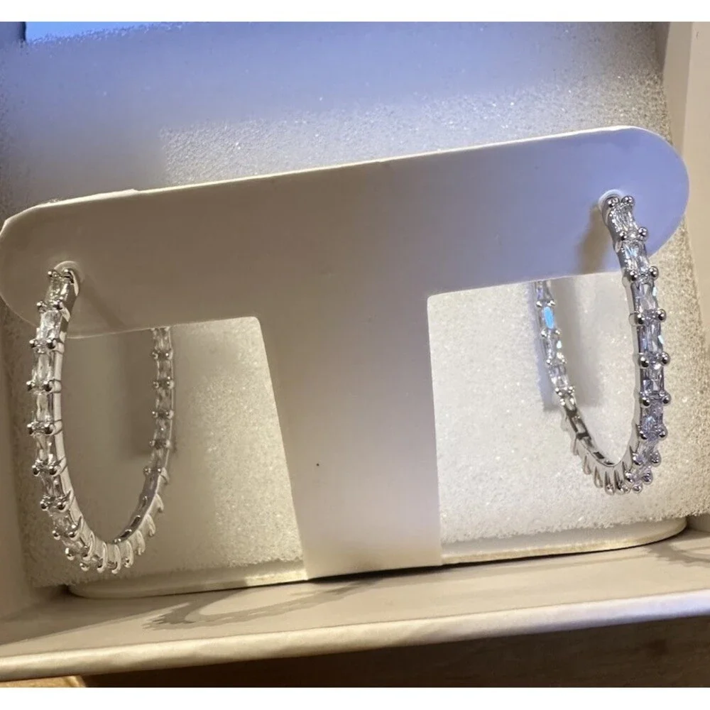 Bomb Party Simply Hoops RBP7116 The Naomi Mini Diamond CZ Rhodium Earrings